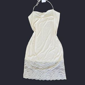 NWT Cream lace trim slip dress with cowl neck and halter